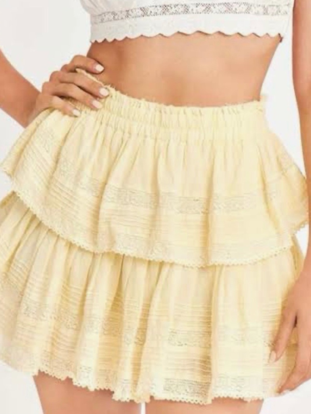 LoveShackFancy Ruffle Mini Skirt - Pale Yellow